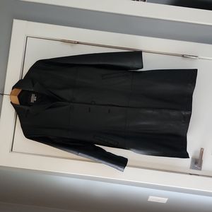 Long black genuine leather coat!